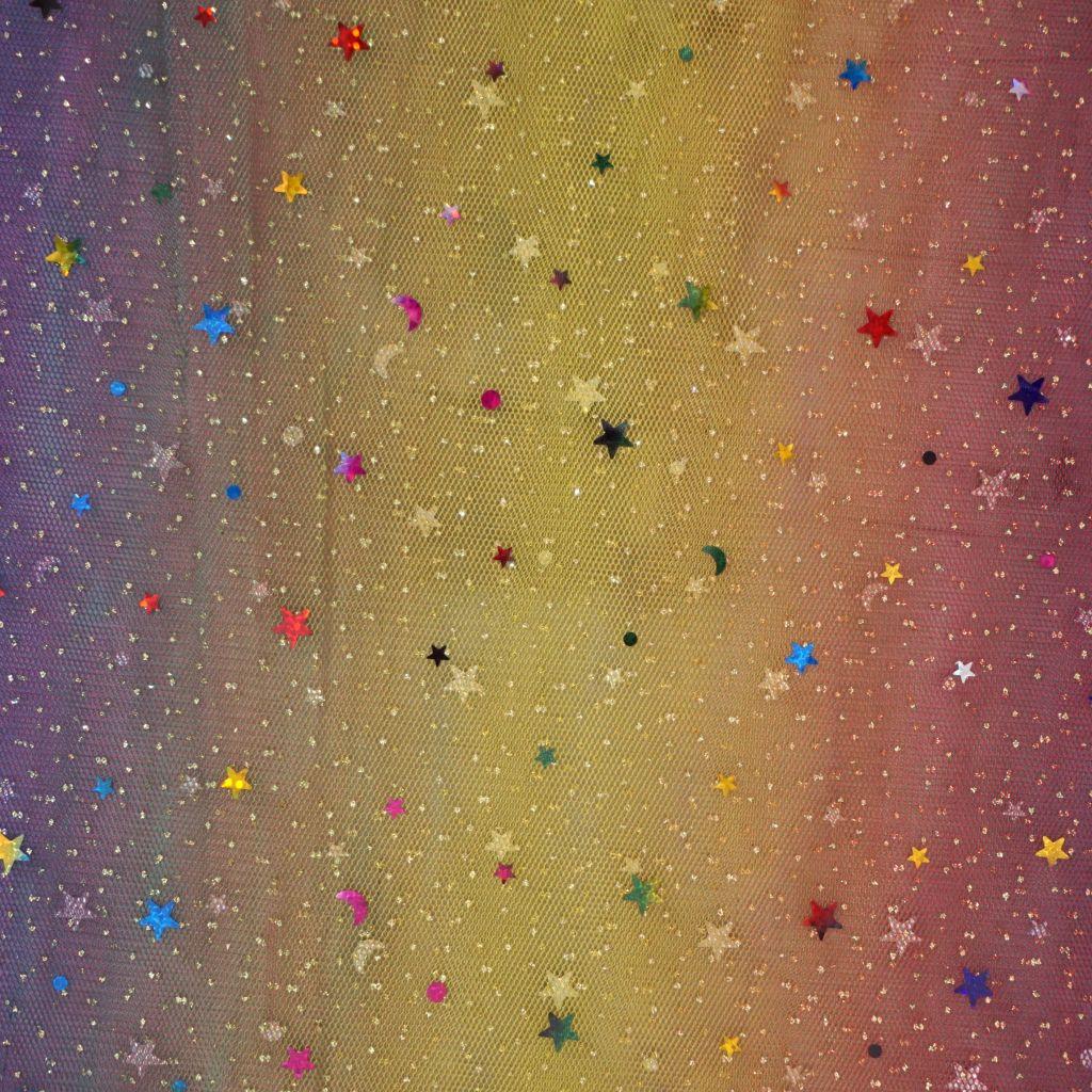 Soft-Tüll Regenbogen Verlauf Sterne Mond Glitter